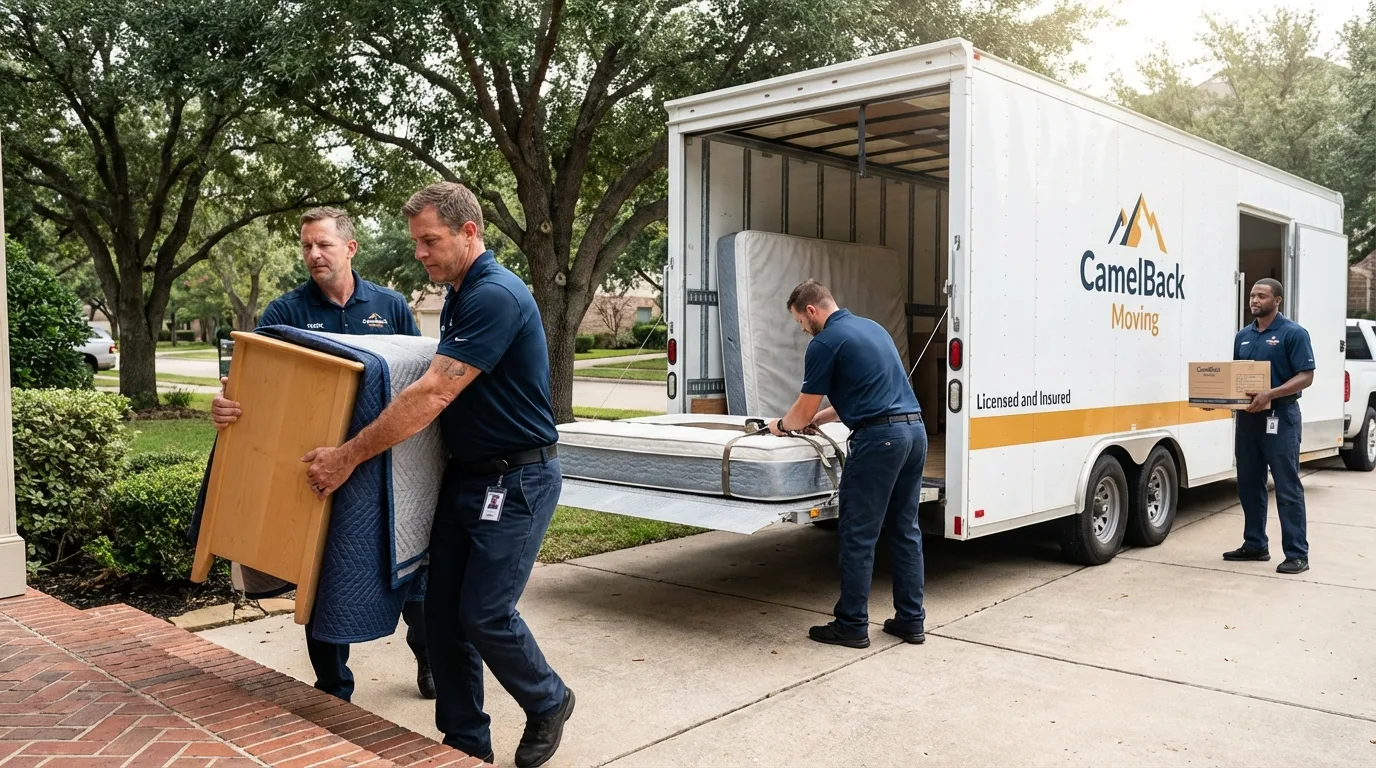Crew loading residential truck for cross-state move from Byron, GA