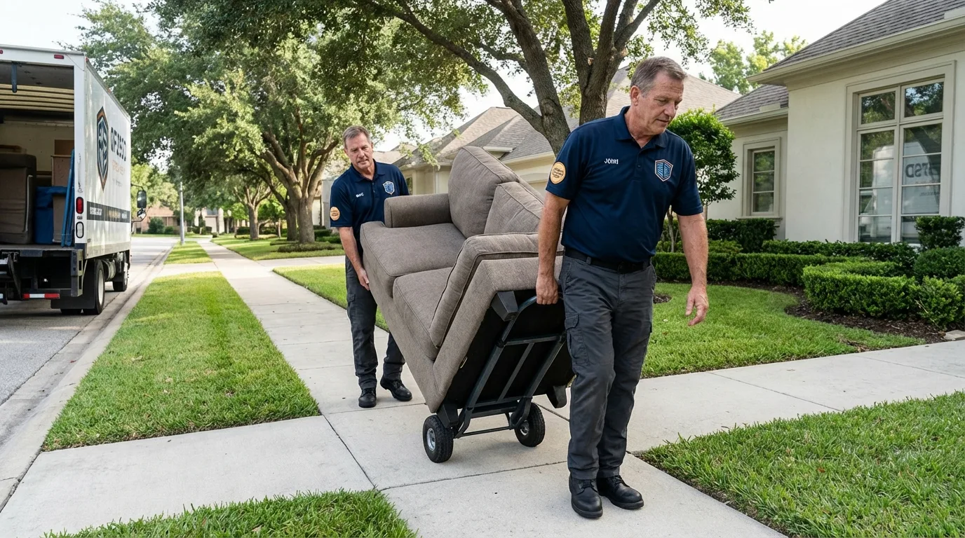 Local residential moving crew loading furniture in Byron, GA